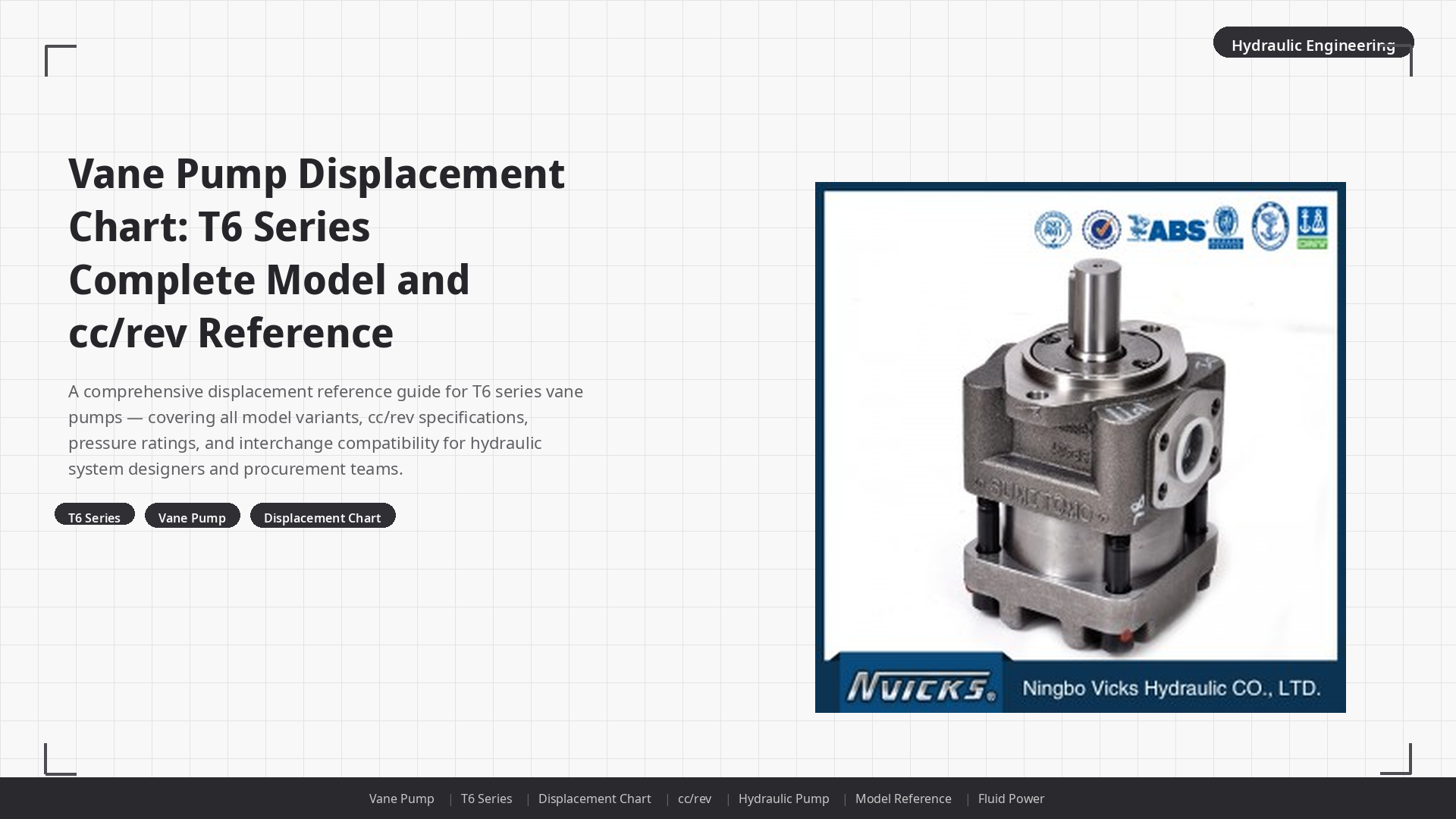Vane Pump Displacement Chart: T6 Series Complete Model and cc/rev Reference